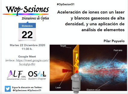 OP Sesión – Aceleración de iones con un láser y blancos gaseosos de alta densidad, y una aplicación de análisis de elementos