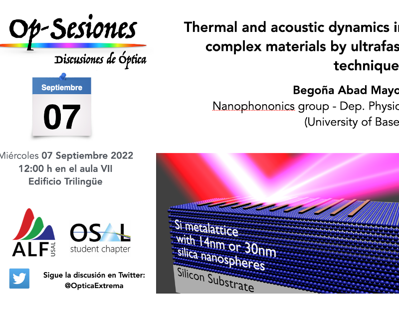 OP Sesion – Thermal and acoustic dynamics in complex materials by ultrafast techniques
