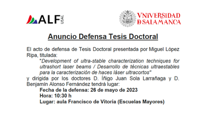 ANNOUNCEMENT OF DEFENSE OF DOCTORAL THESIS – MIGUEL LÓPEZ RIPA