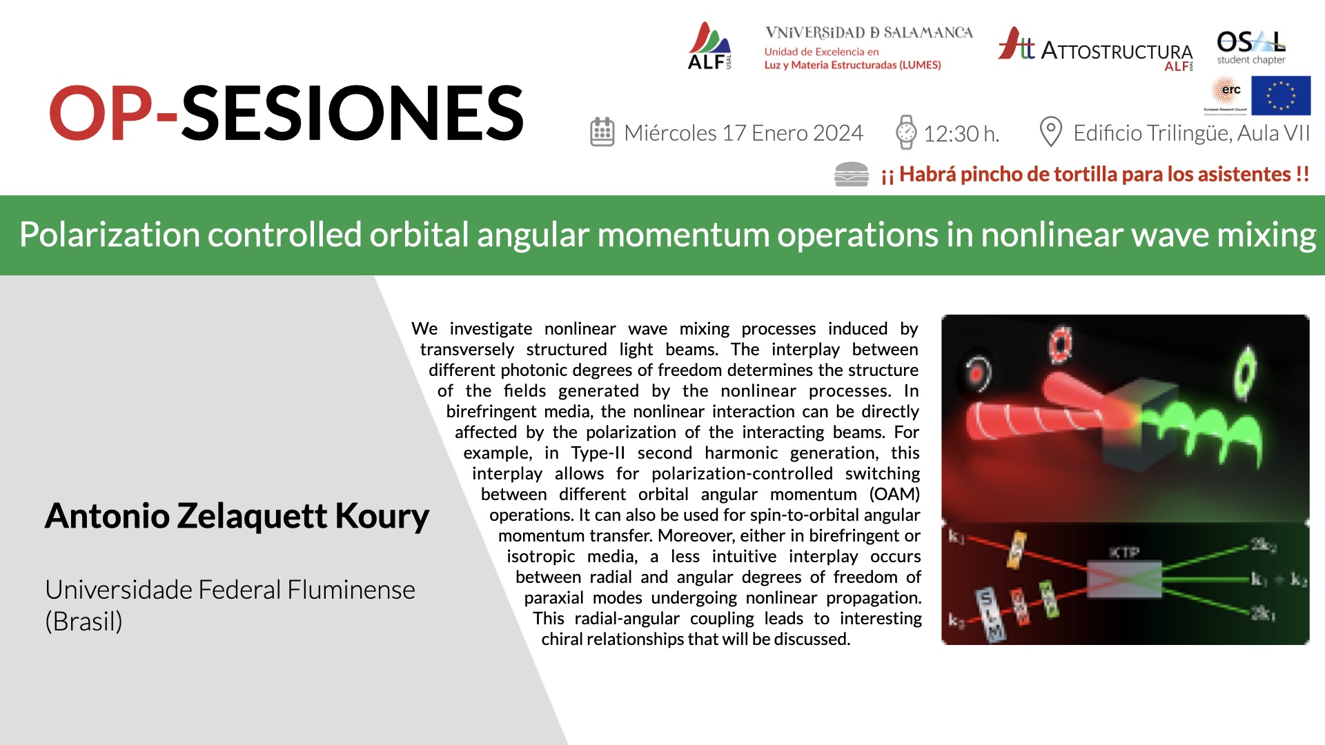 OP Sesión – Polarization controlled orbital angular momentum operations in nonlinear wave mixing