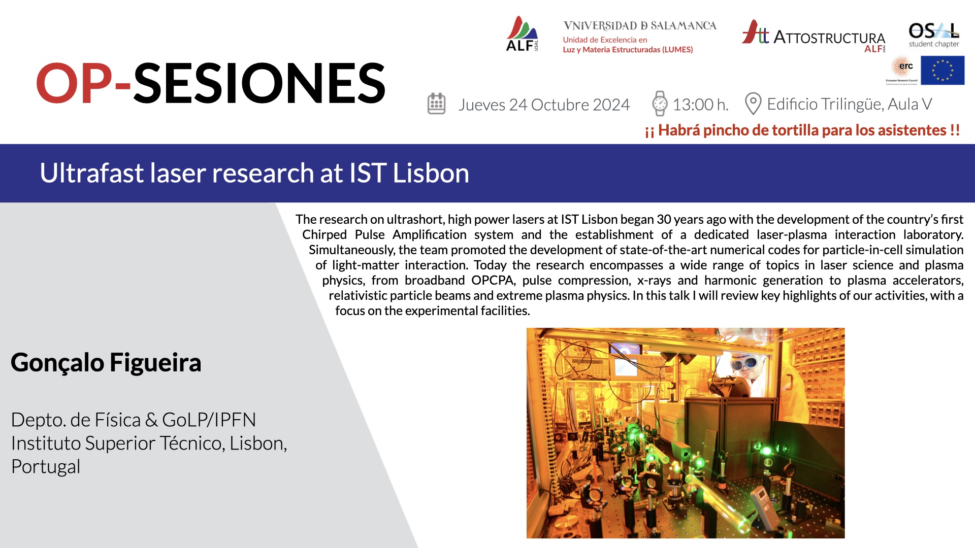 OP Sesión – Ultrafast laser research at IST Lisbon